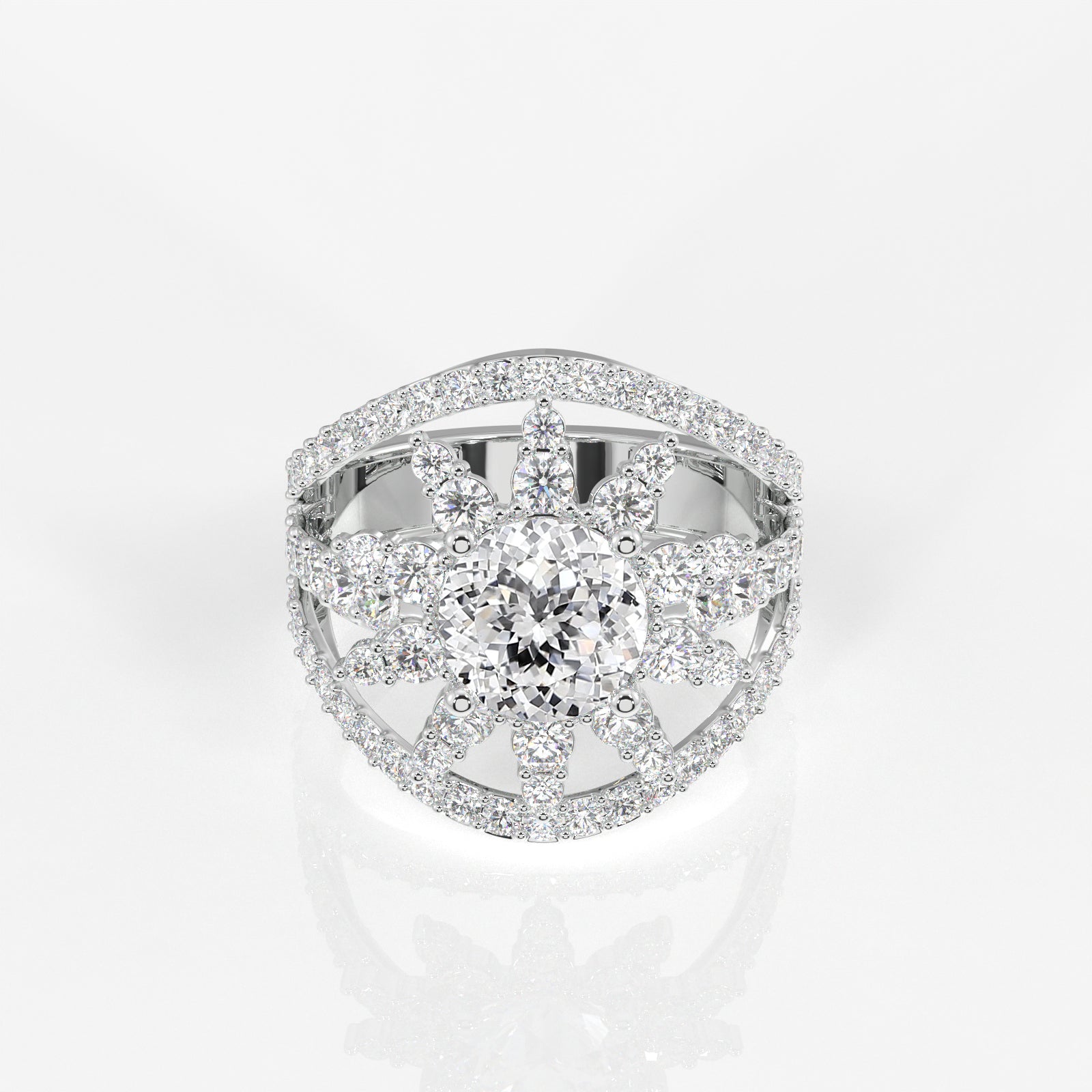 Portuguese Cut Moissanite Diamond Cocktail 14K Gold Ring