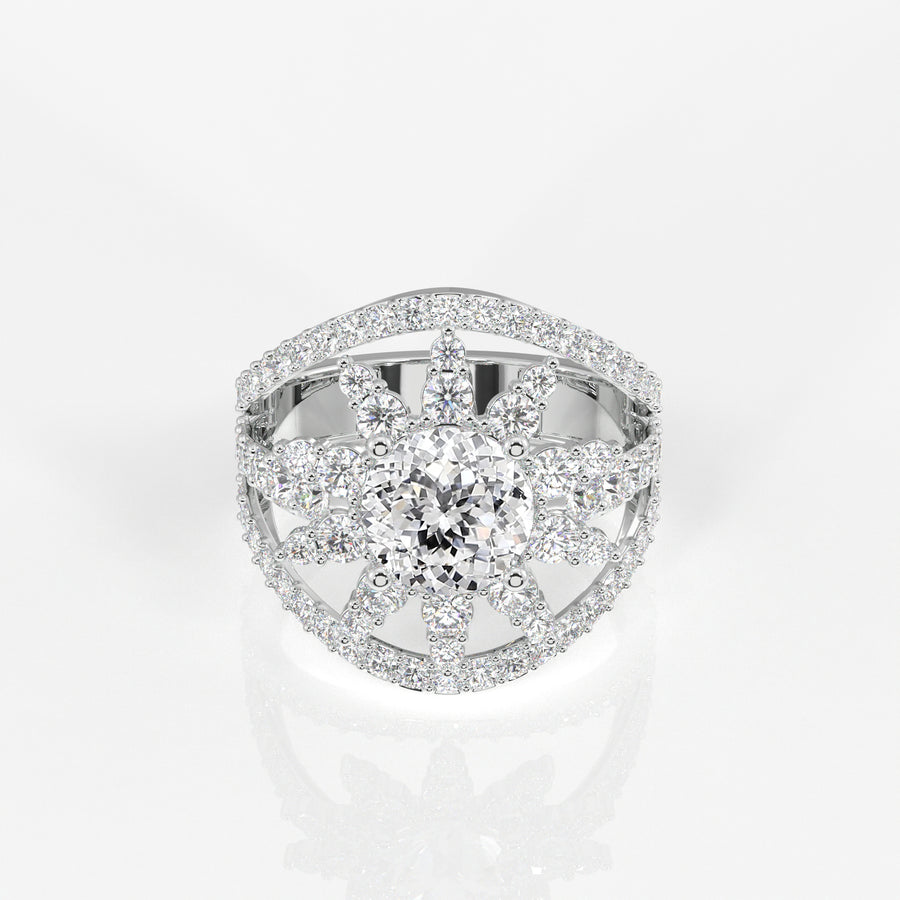 Portuguese Cut Moissanite Diamond Cocktail 14K Gold Ring