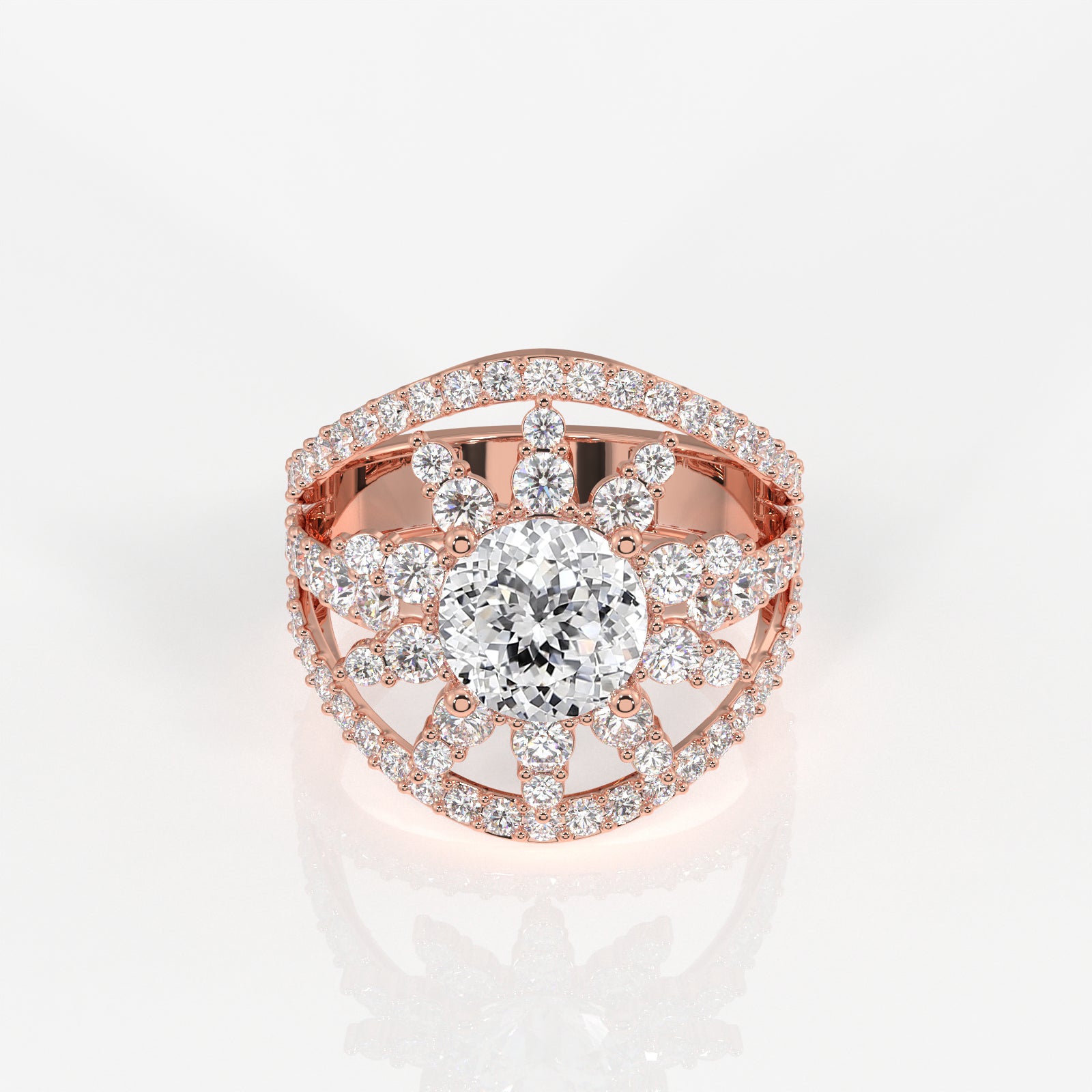 Portuguese Cut Moissanite Diamond Cocktail 14K Gold Ring