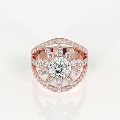 Portuguese Cut Lab Grown Diamond Cocktail 14K Gold Ring