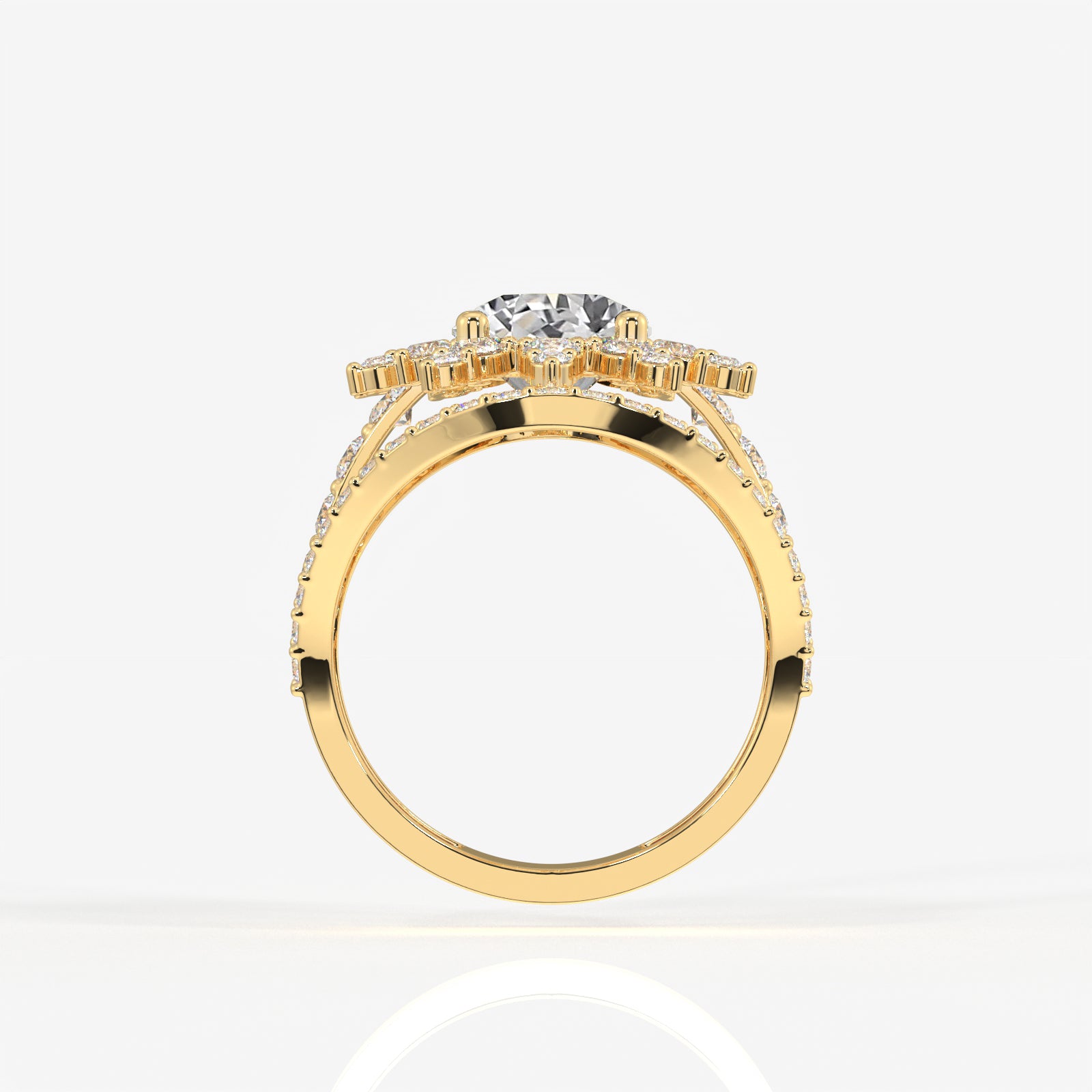 Portuguese Cut Moissanite Diamond Cocktail 14K Gold Ring