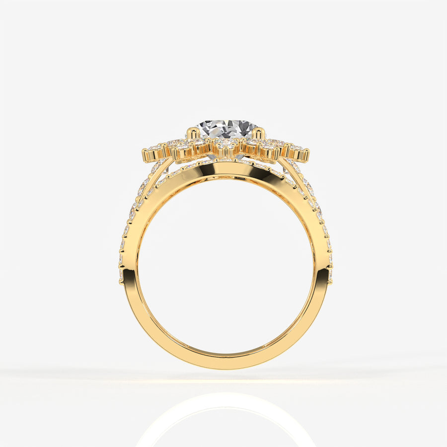 Portuguese Cut Moissanite Diamond Cocktail 14K Gold Ring