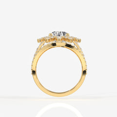 Portuguese Cut Lab Grown Diamond Cocktail 14K Gold Ring