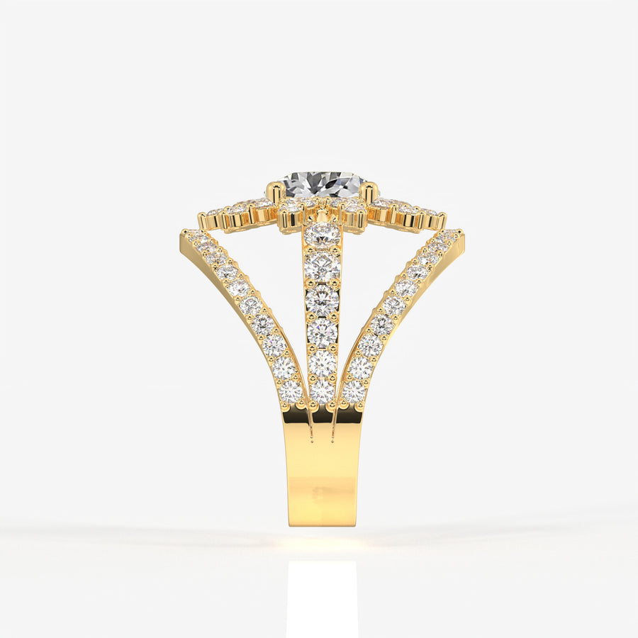 Portuguese Cut Moissanite Diamond Cocktail 14K Gold Ring
