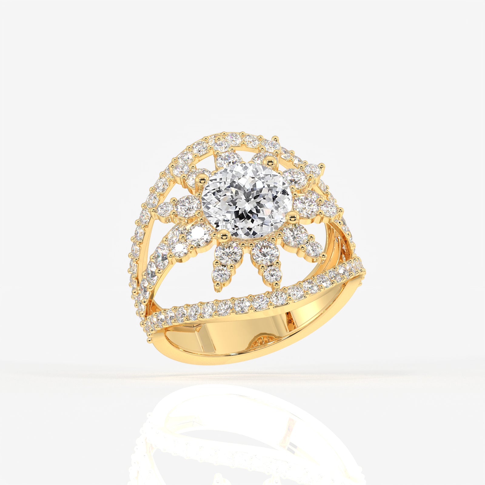 Portuguese Cut Moissanite Diamond Cocktail 14K Gold Ring