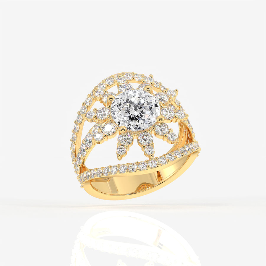 Portuguese Cut Moissanite Diamond Cocktail 14K Gold Ring