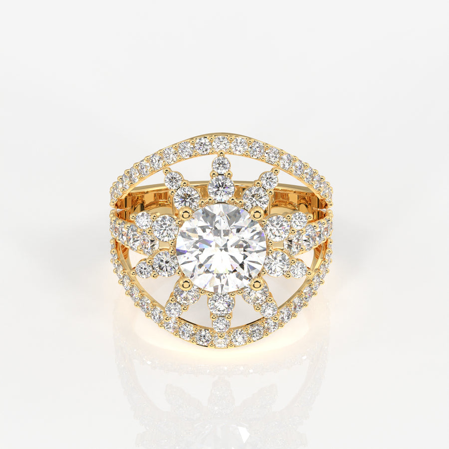 Round Cut Moissanite Diamond Cocktail 14K Gold Ring