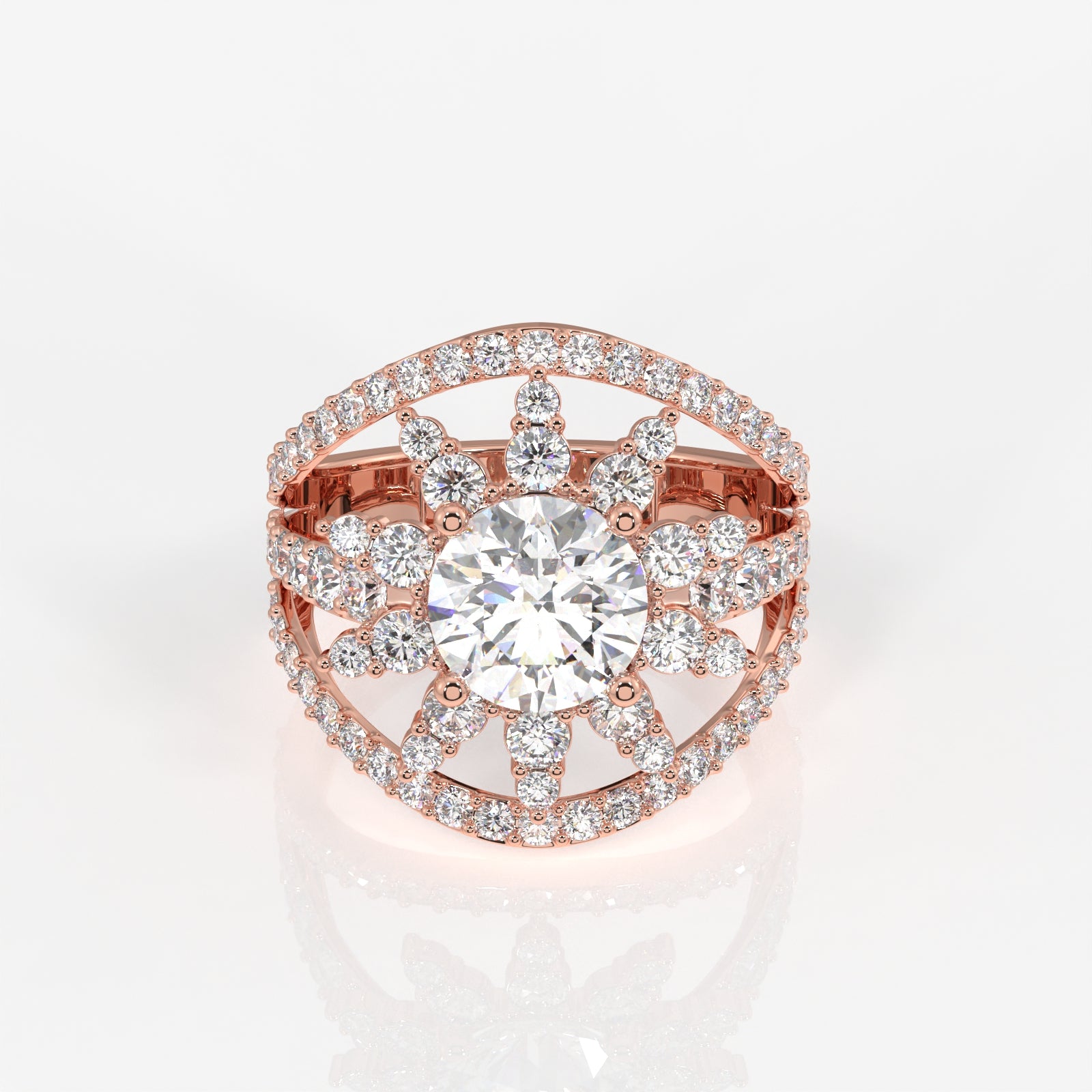 Round Cut Moissanite Diamond Cocktail 14K Gold Ring