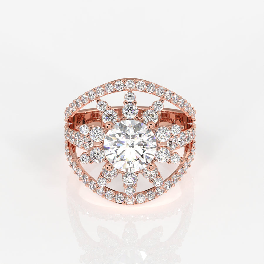 Round Cut Moissanite Diamond Cocktail 14K Gold Ring