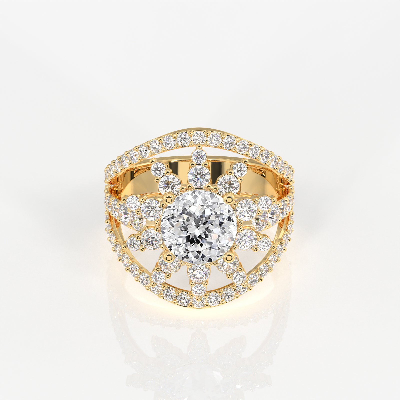 Portuguese Cut Moissanite Diamond Cocktail 14K Gold Ring