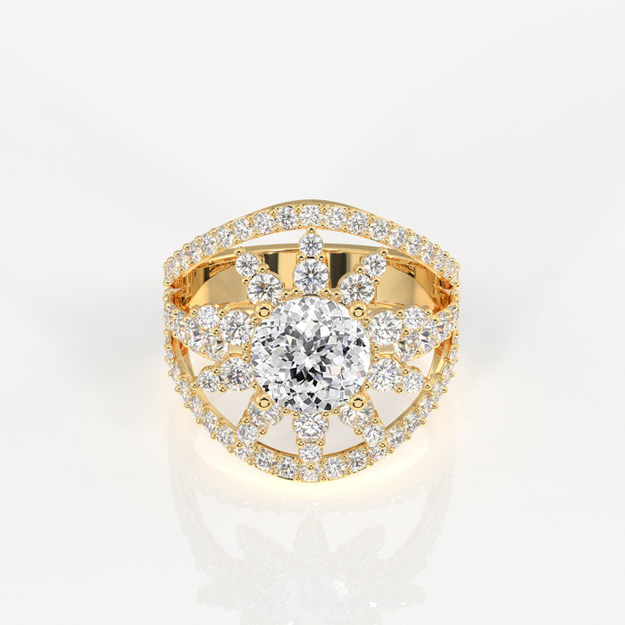 Portuguese Cut Moissanite Diamond Cocktail 18K Gold Ring