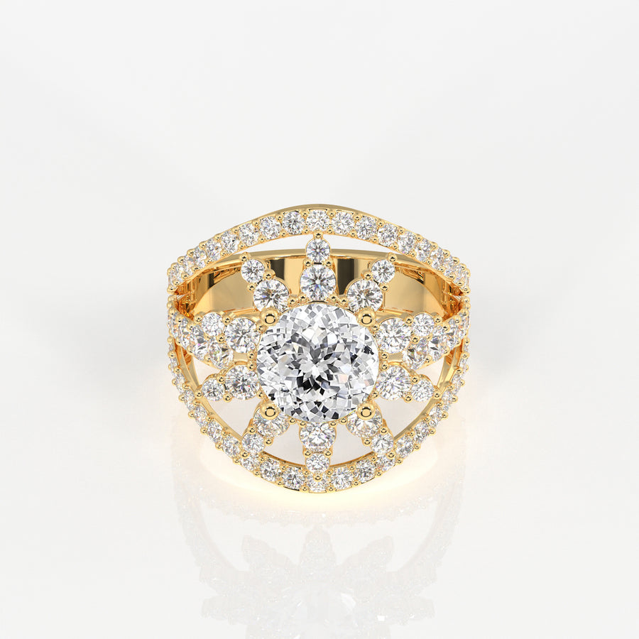 Portuguese Cut Moissanite Diamond Cocktail 14K Gold Ring