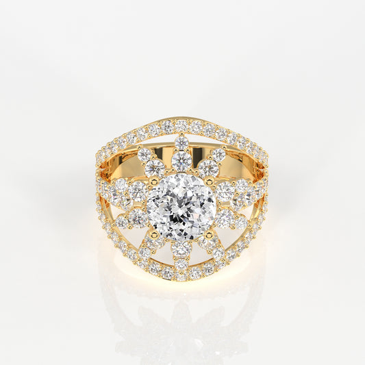 Portuguese Cut Moissanite Diamond Cocktail Sterling Silver Ring