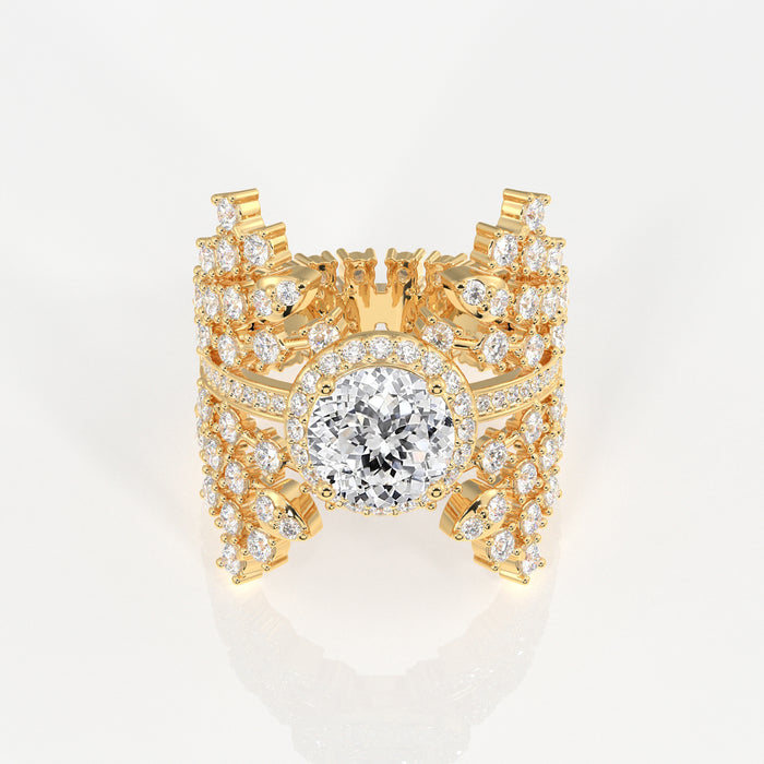 Portuguese Cut Moissanite Diamond Cocktail 18K Gold Ring