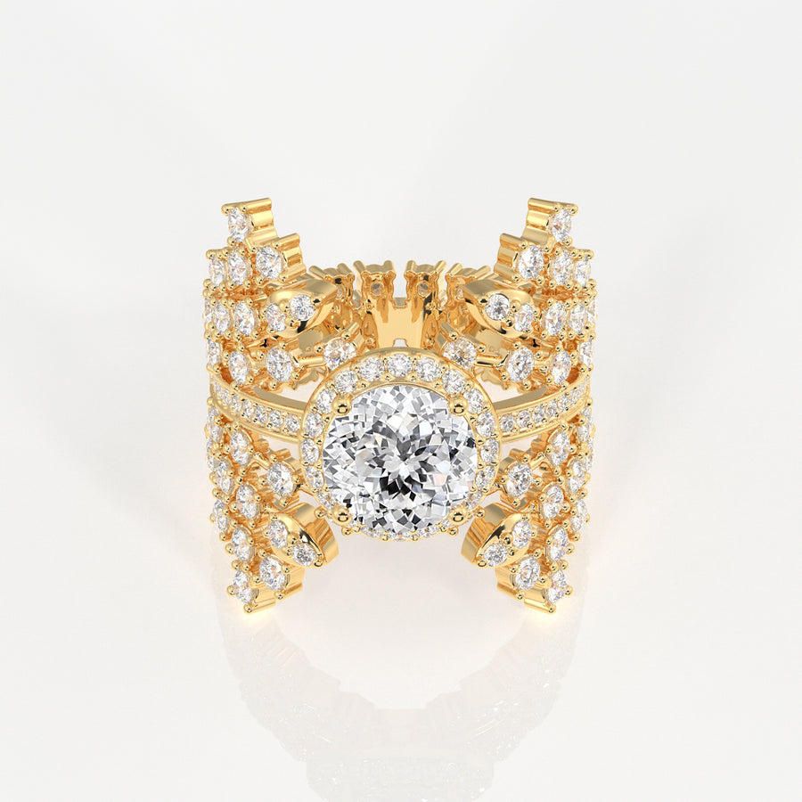 Portuguese Cut Moissanite Diamond Cocktail 14K Gold Ring