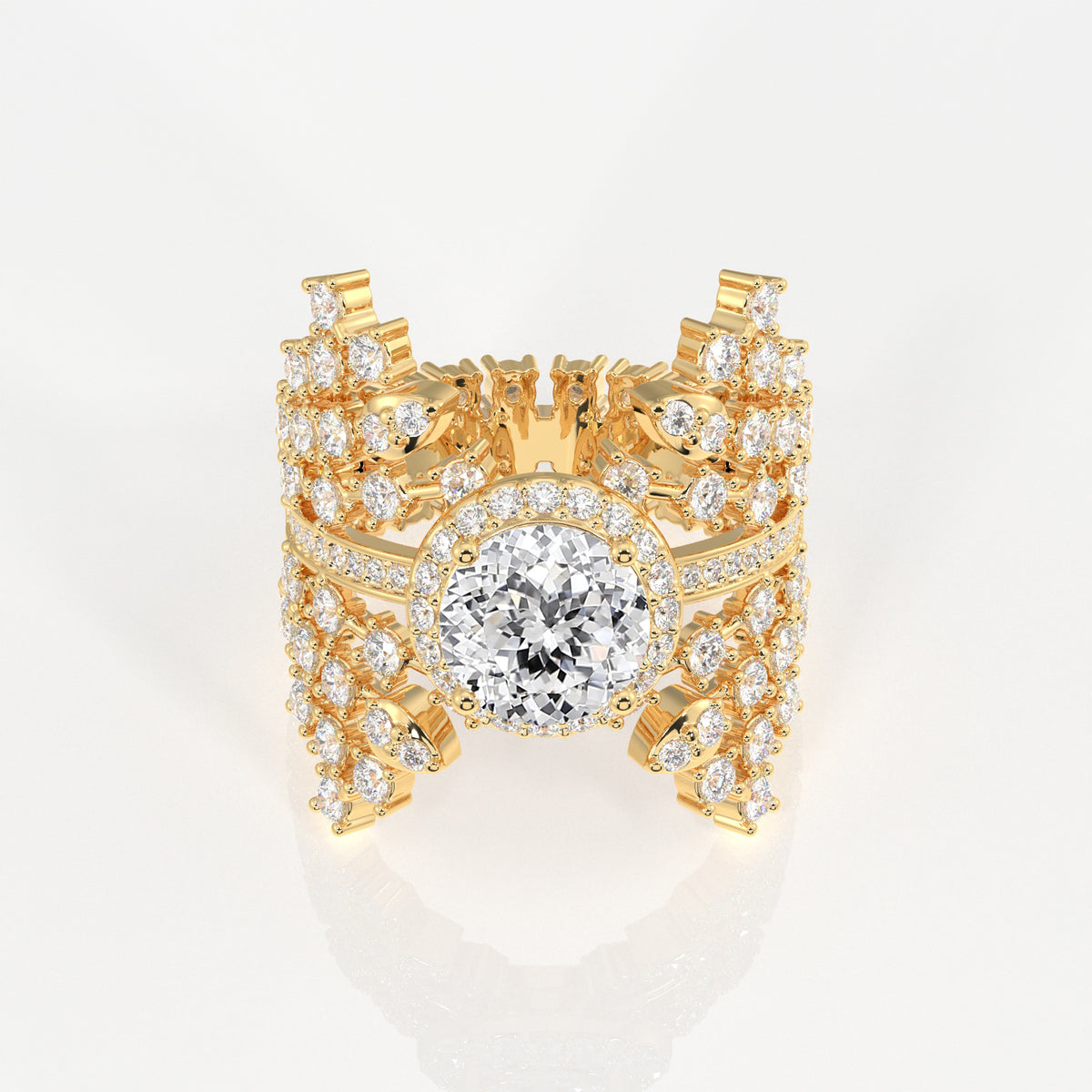 Portuguese Cut Lab Grown Diamond Cocktail 14K Gold Ring