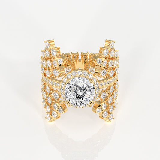 Portuguese Cut Moissanite Diamond Cocktail Sterling Silver Ring
