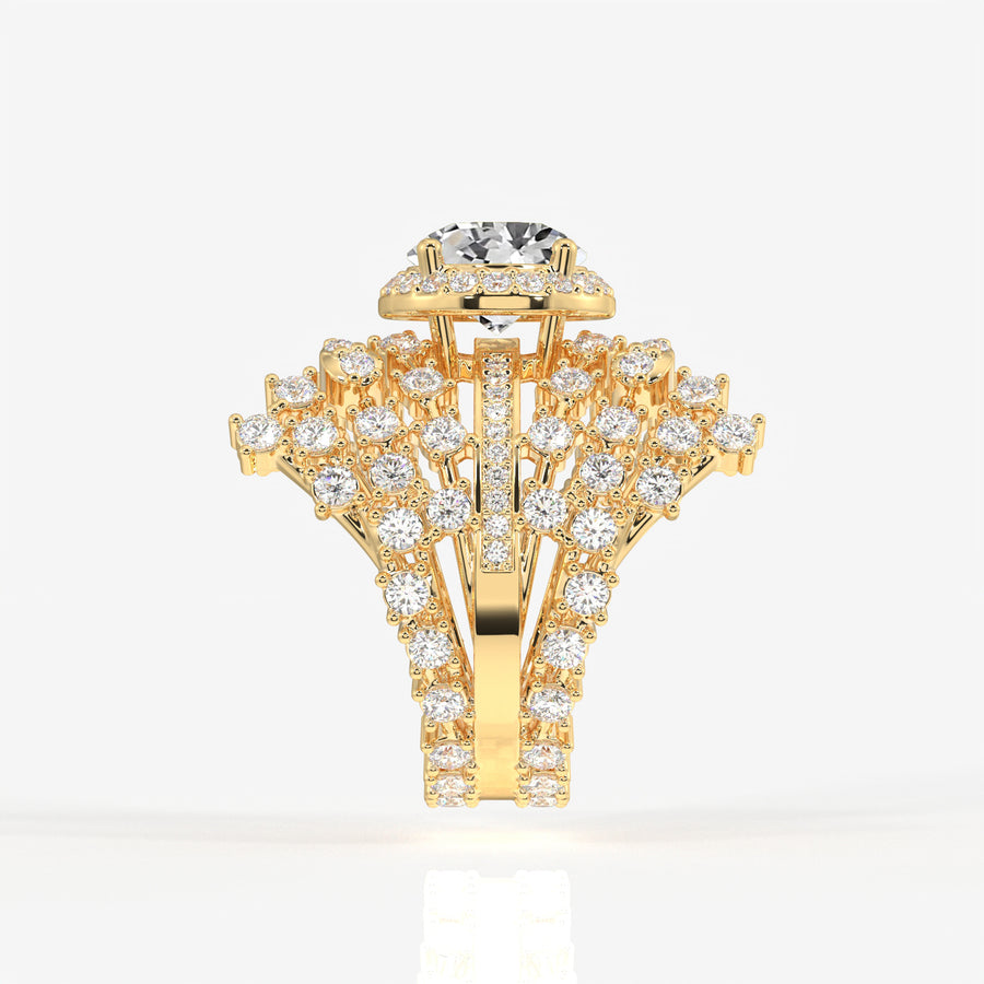 Portuguese Cut Moissanite Diamond Cocktail 14K Gold Ring