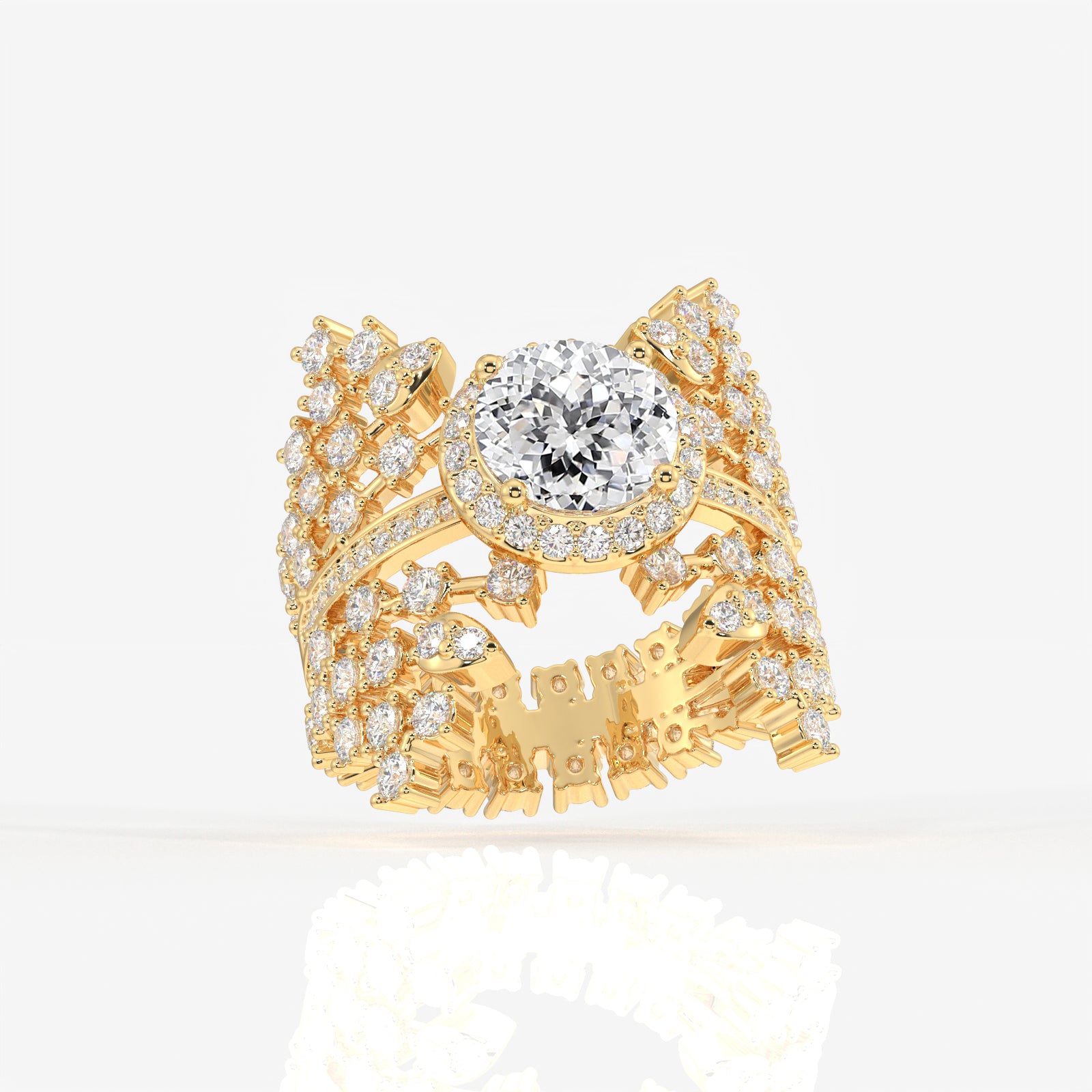 Portuguese Cut Moissanite Diamond Cocktail 14K Gold Ring