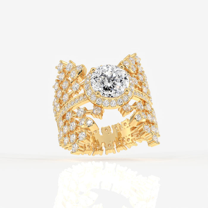 Portuguese Cut Lab Grown Diamond Cocktail 14K Gold Ring
