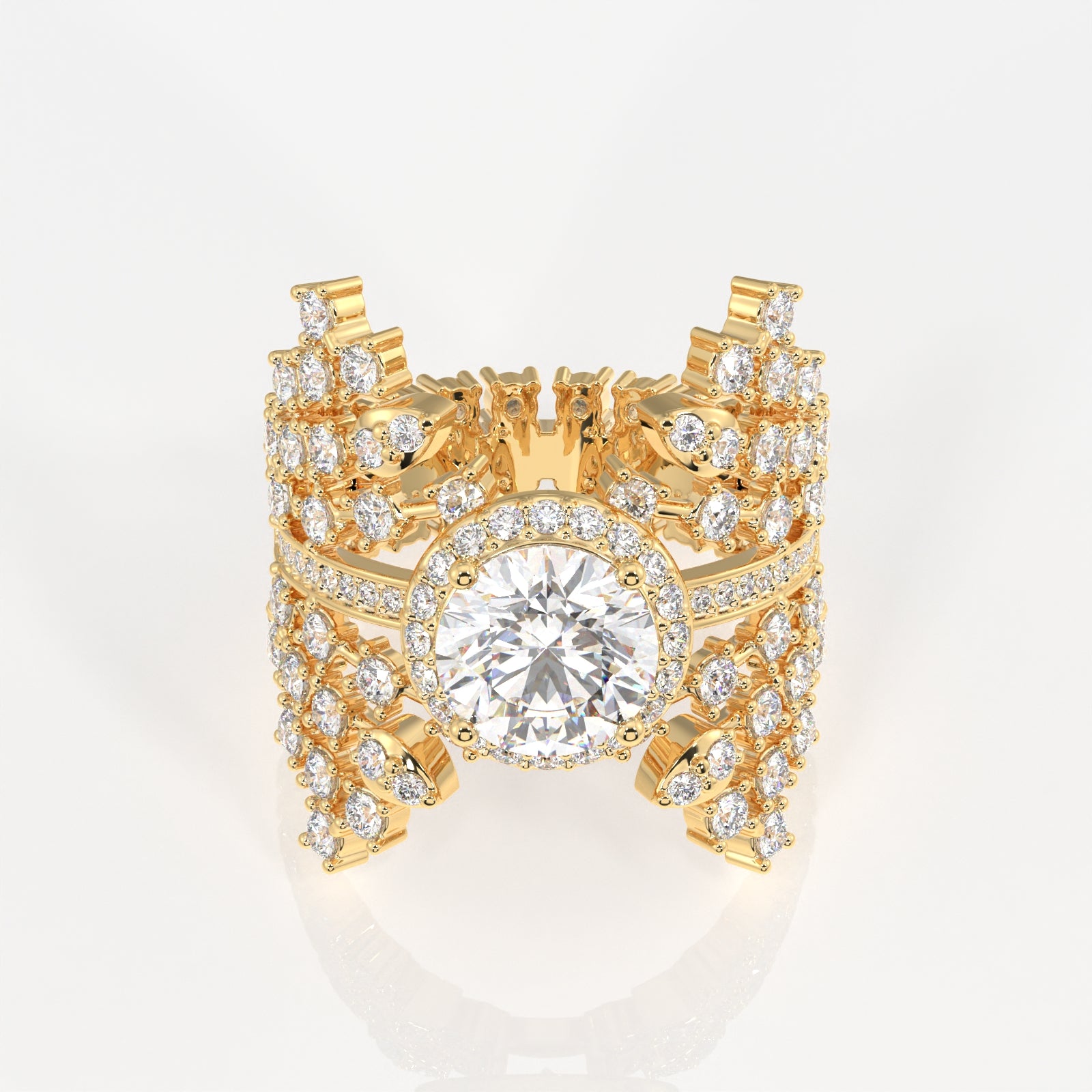 Round Cut Lab Grown Diamond Cocktail 14K Gold Ring