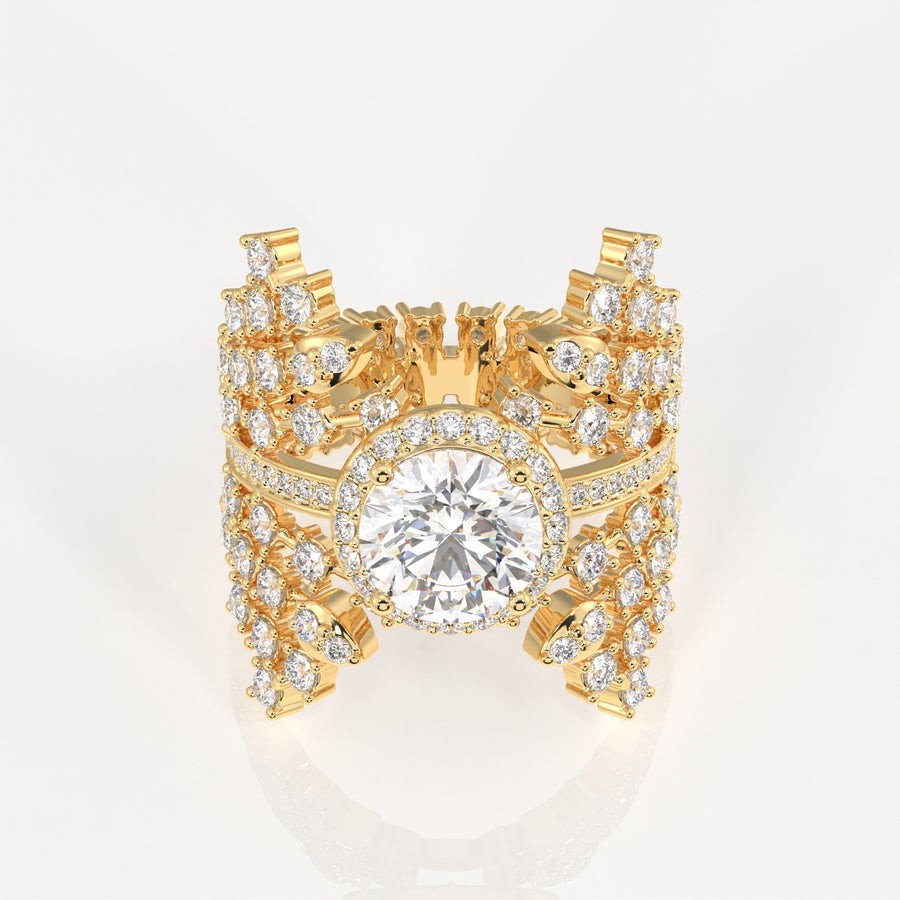 Round Cut Lab Grown Diamond Cocktail 14K Gold Ring