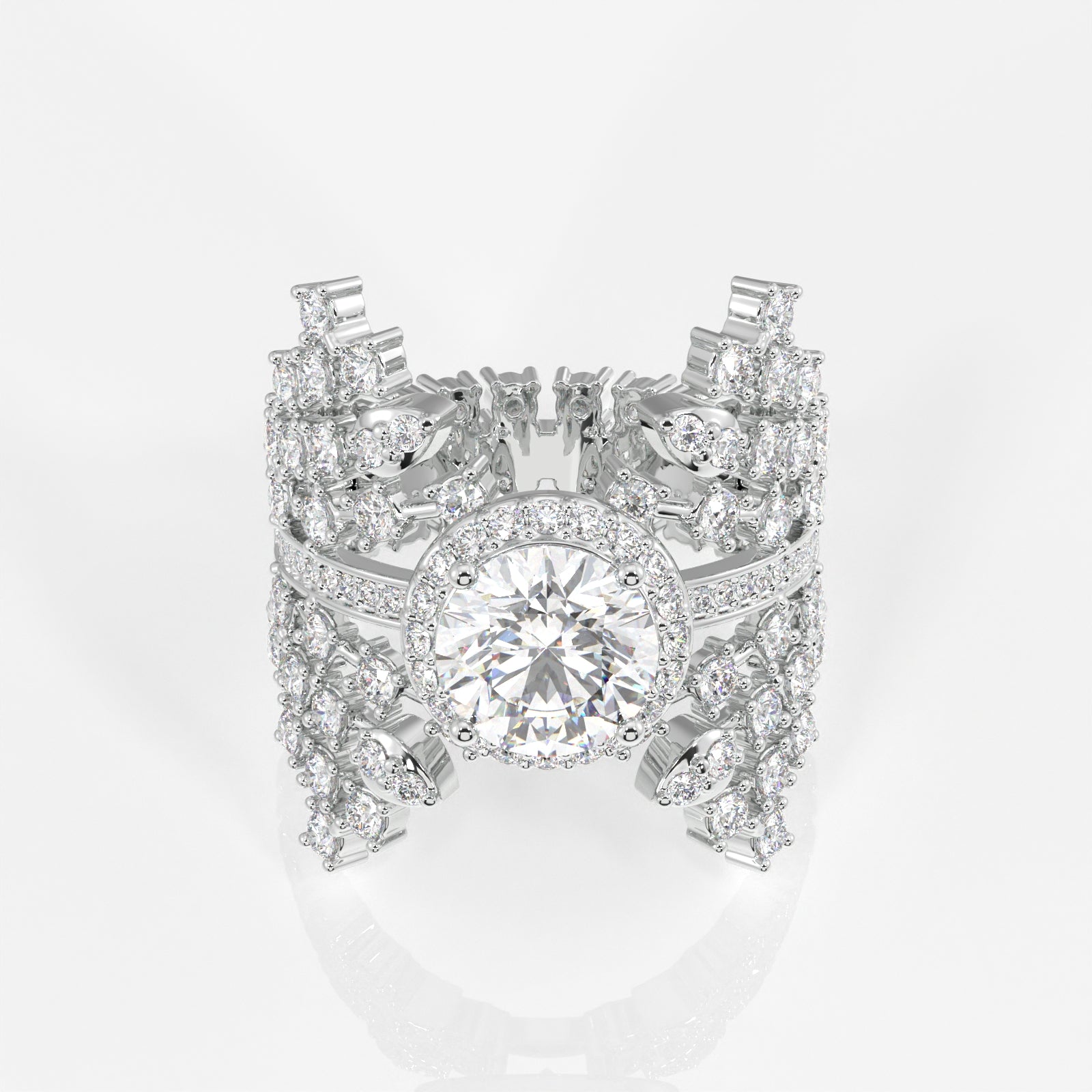Round Cut Lab Grown Diamond Cocktail 14K Gold Ring