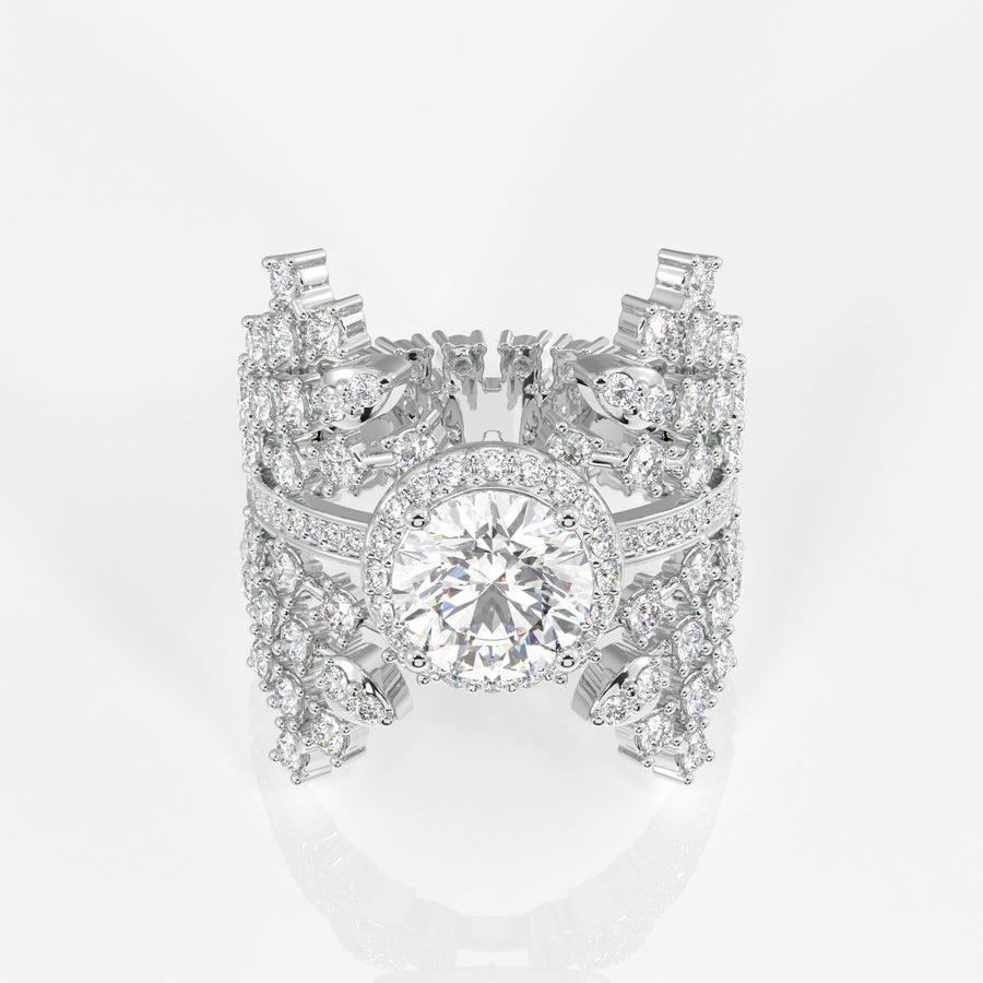 Round Cut Lab Grown Diamond Cocktail 14K Gold Ring