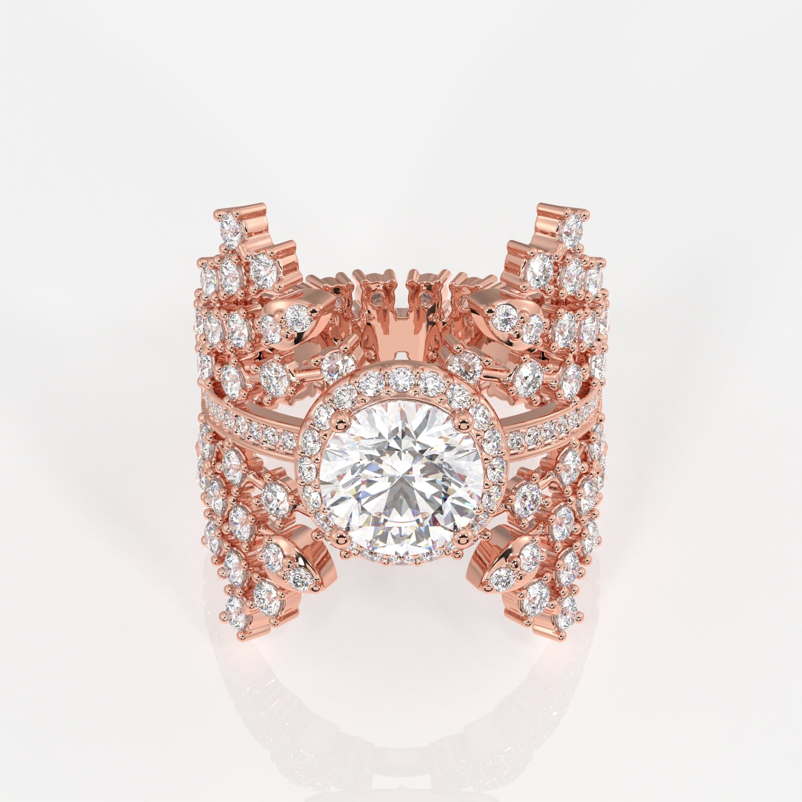 Round Cut Lab Grown Diamond Cocktail 14K Gold Ring