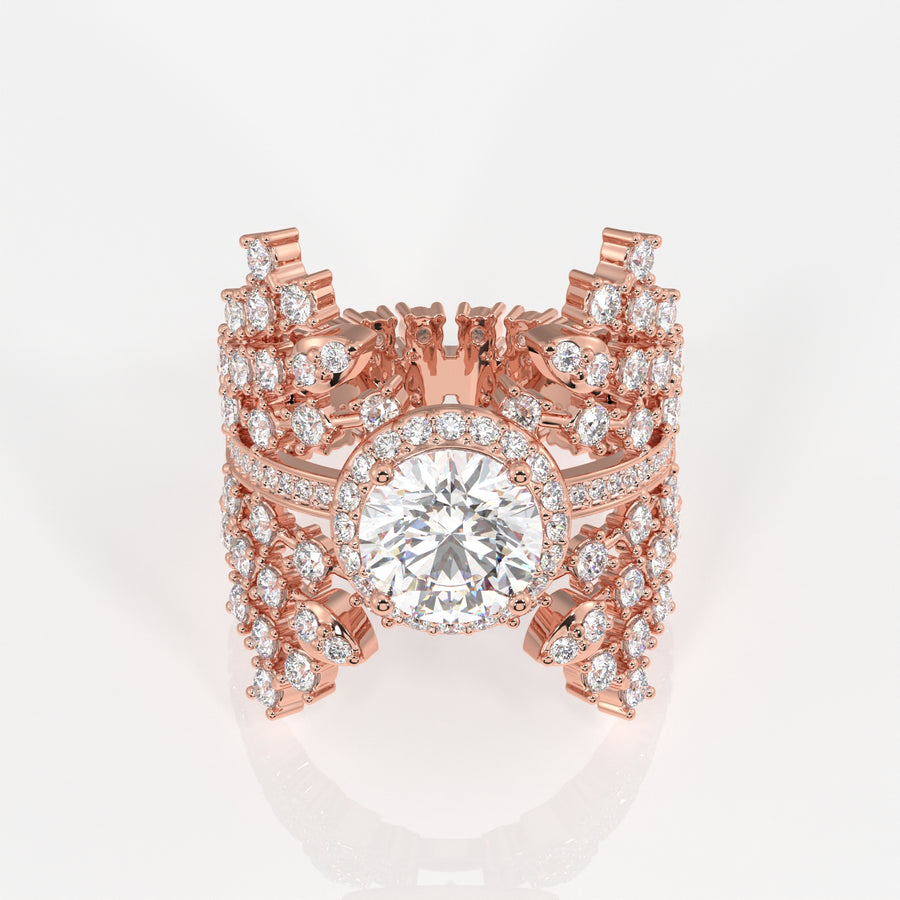 Round Cut Lab Grown Diamond Cocktail 14K Gold Ring