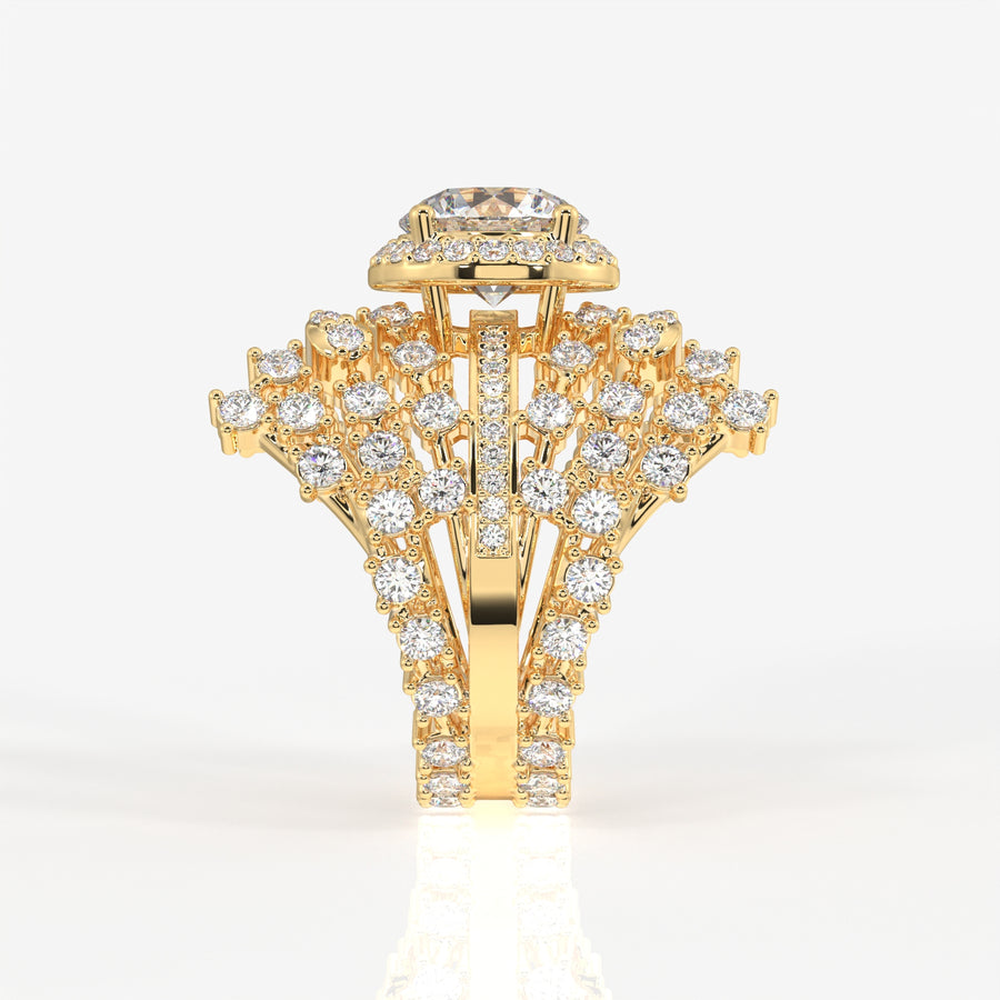 Round Cut Lab Grown Diamond Cocktail 14K Gold Ring