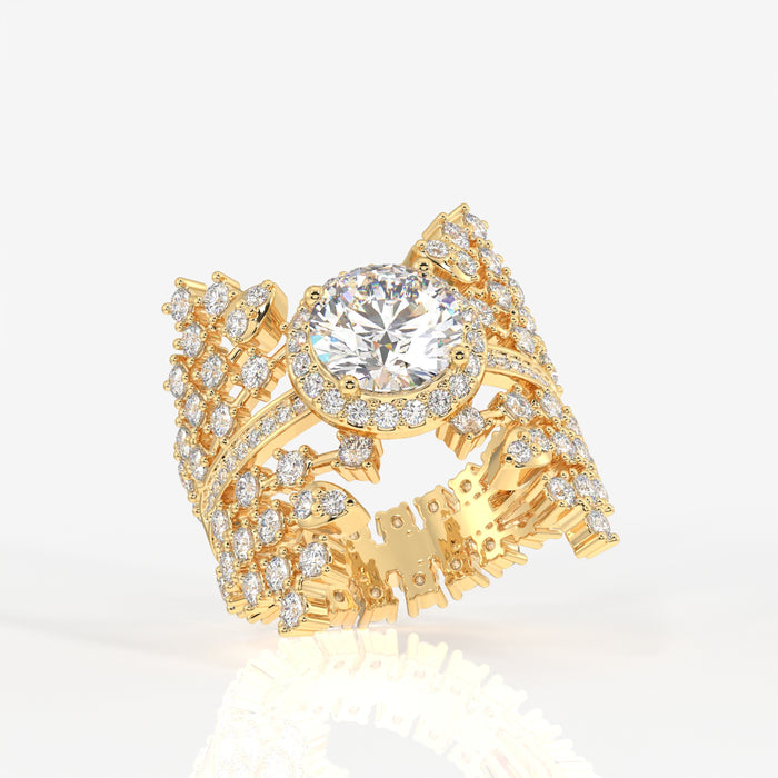 Round Cut Lab Grown Diamond Cocktail 14K Gold Ring