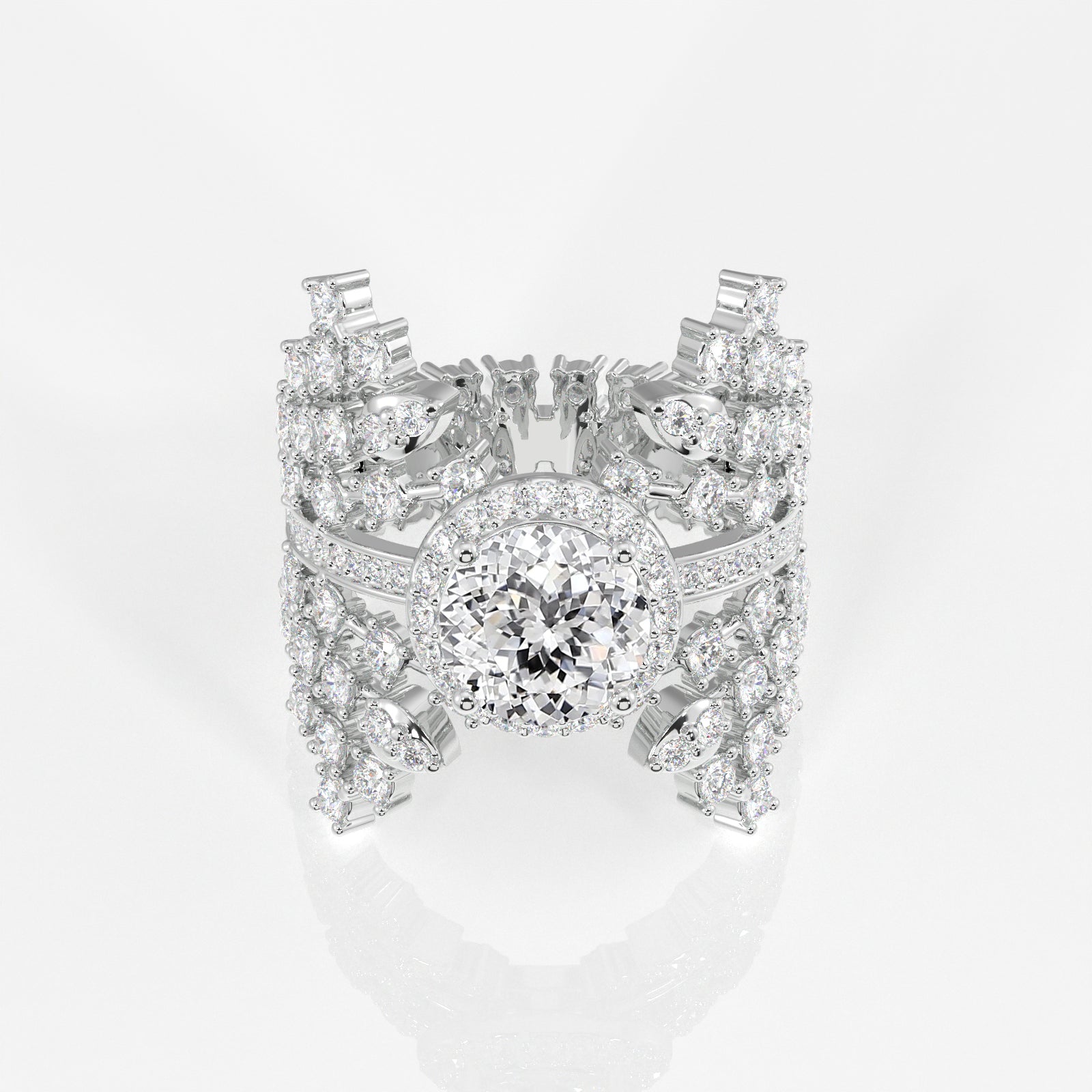 Portuguese Cut Moissanite Diamond Cocktail 14K Gold Ring