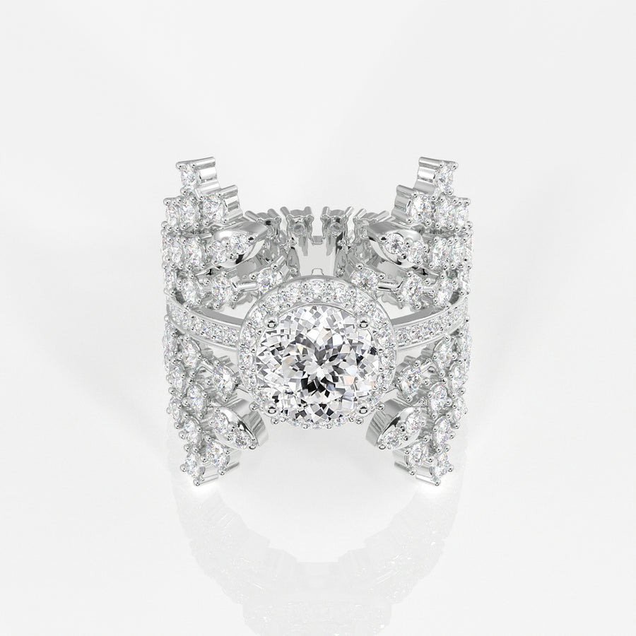 Portuguese Cut Moissanite Diamond Cocktail 14K Gold Ring
