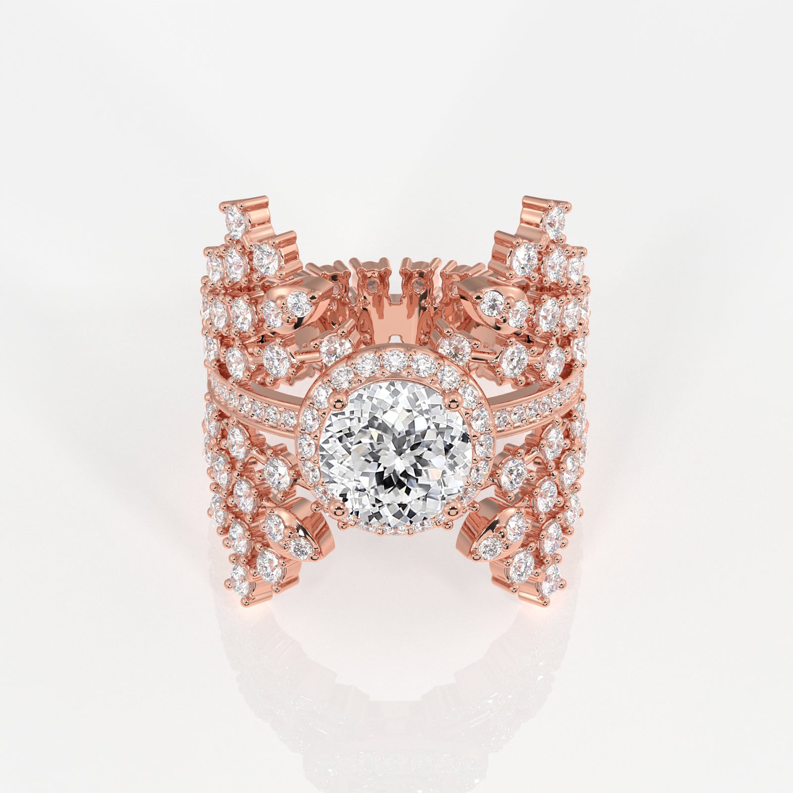 Portuguese Cut Moissanite Diamond Cocktail 14K Gold Ring