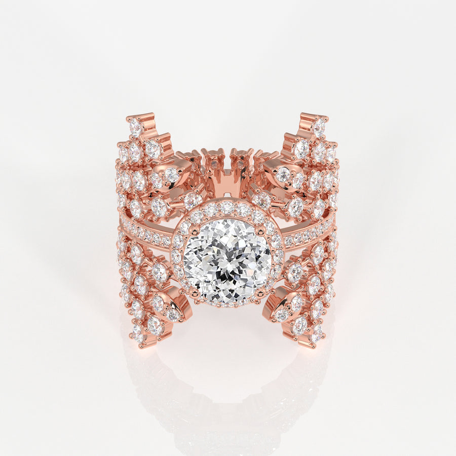 Portuguese Cut Moissanite Diamond Cocktail 14K Gold Ring