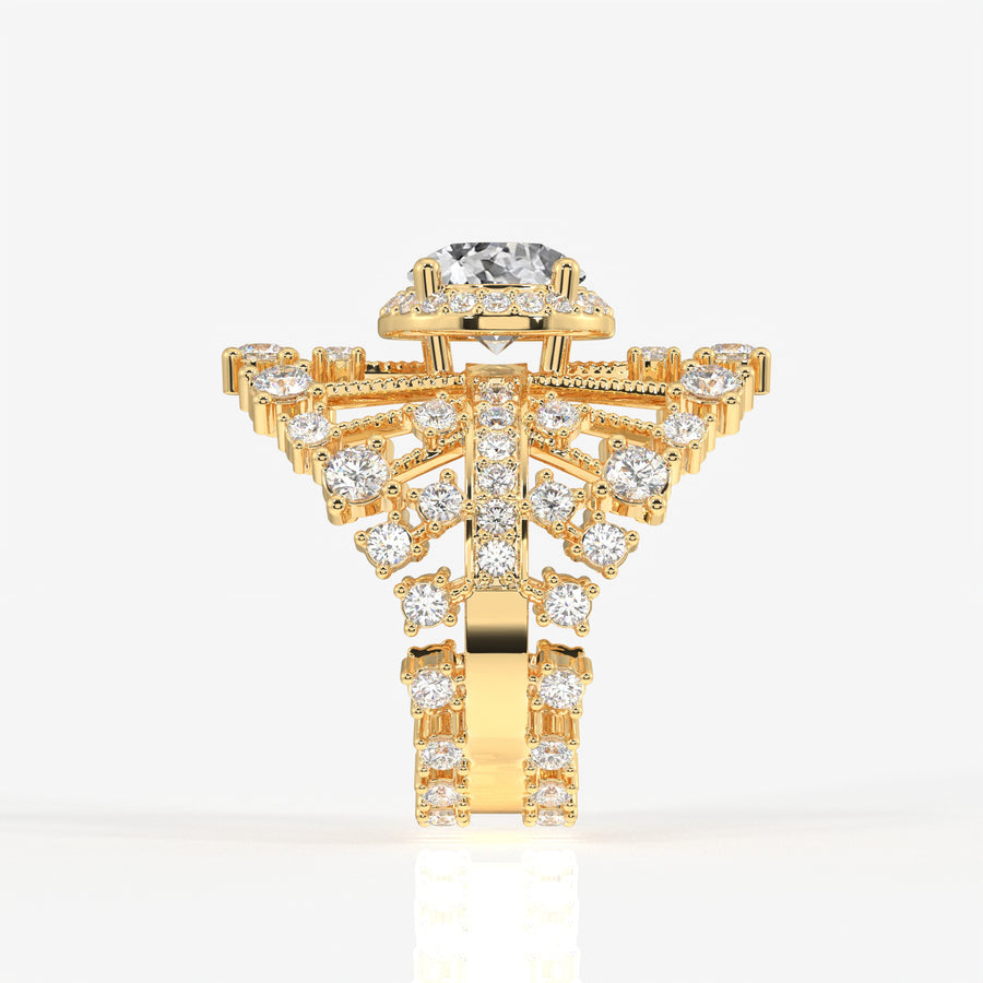 Portuguese Cut Lab Grown Diamond Cocktail 14K Gold Ring