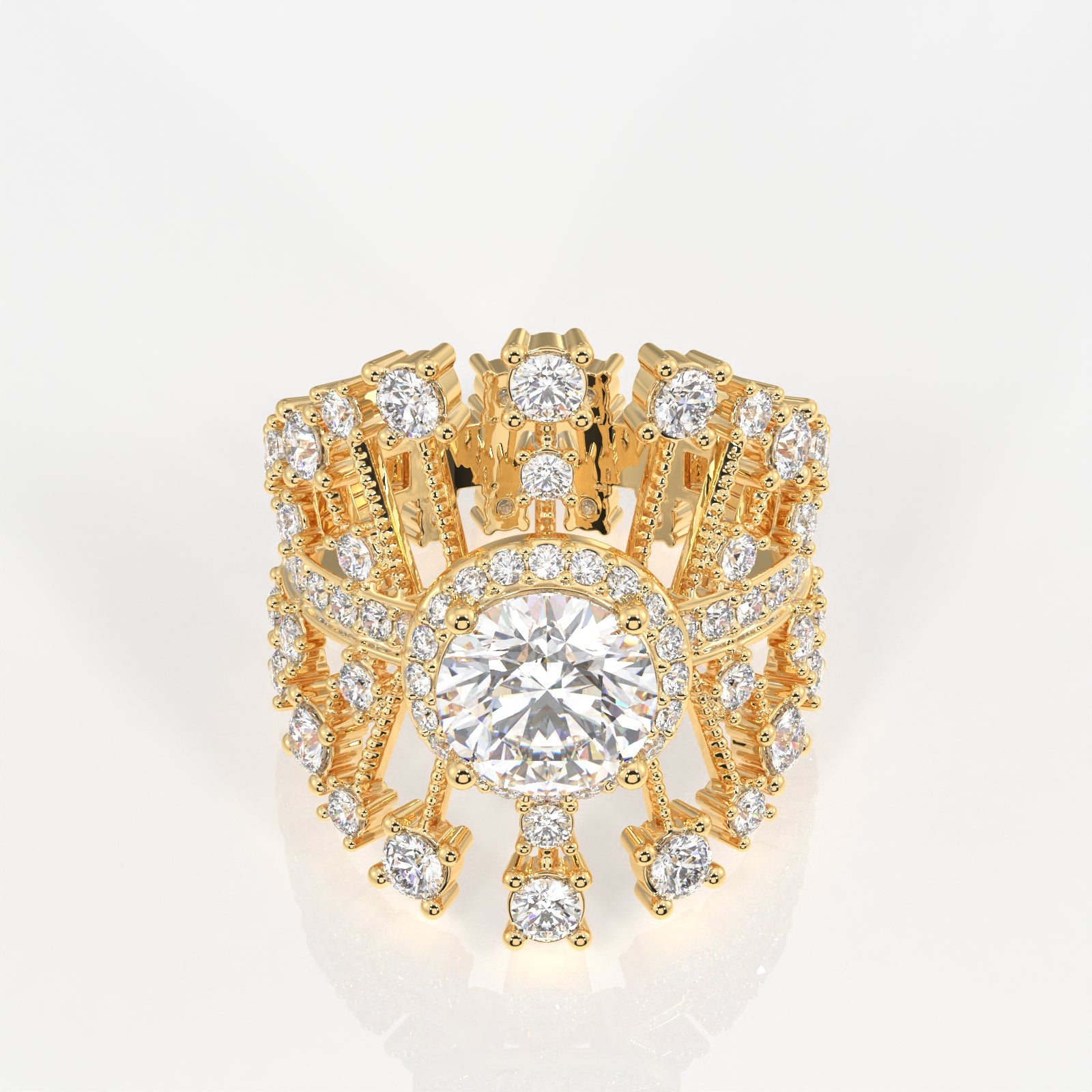 Round Cut Moissanite Diamond Cocktail 14K Gold Ring