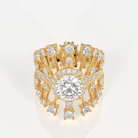 Round Cut Moissanite Diamond Cocktail Sterling Silver Ring