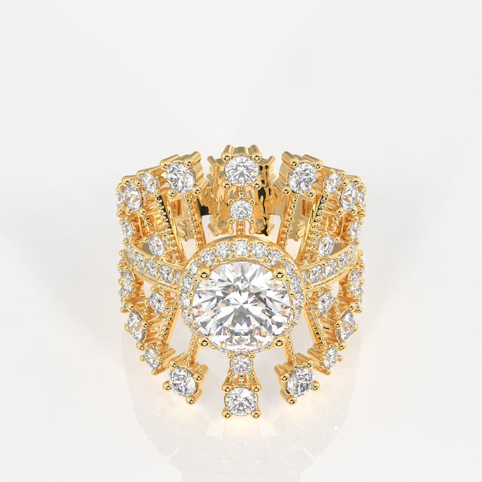 Round Cut Moissanite Diamond Cocktail Sterling Silver Ring