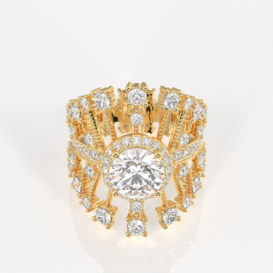 Round Cut Moissanite Diamond Cocktail 14K Gold Ring