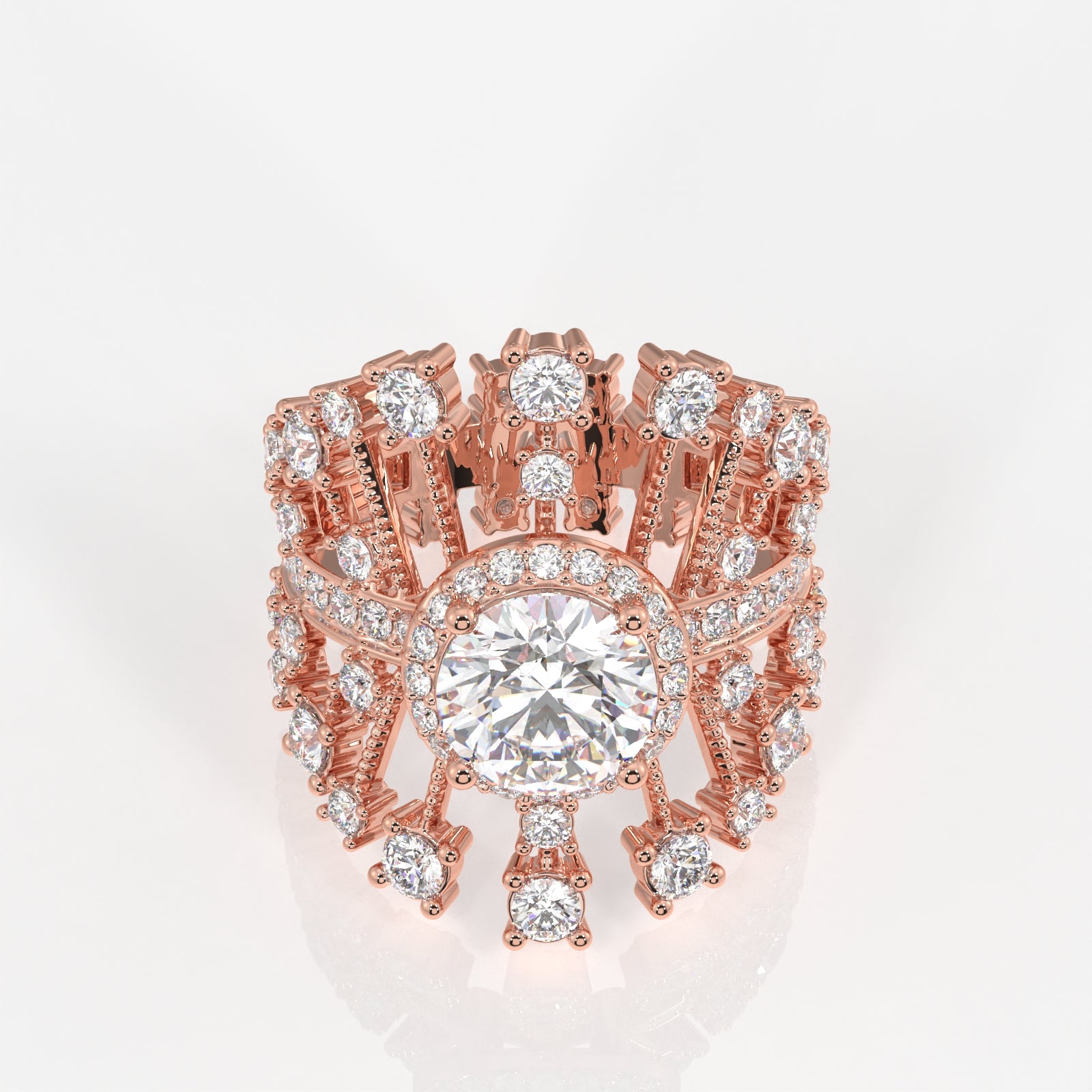Round Cut Moissanite Diamond Cocktail 14K Gold Ring
