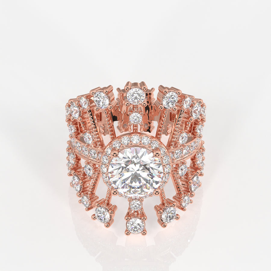 Round Cut Moissanite Diamond Cocktail 14K Gold Ring