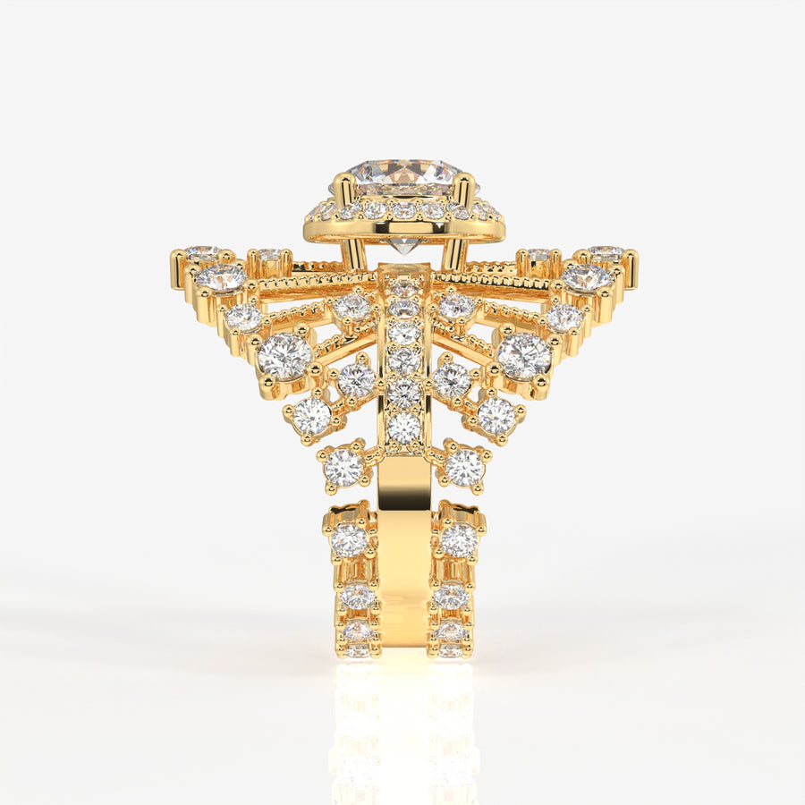 Round Cut Moissanite Diamond Cocktail 14K Gold Ring