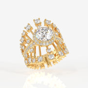 Round Cut Moissanite Diamond Cocktail 14K Gold Ring