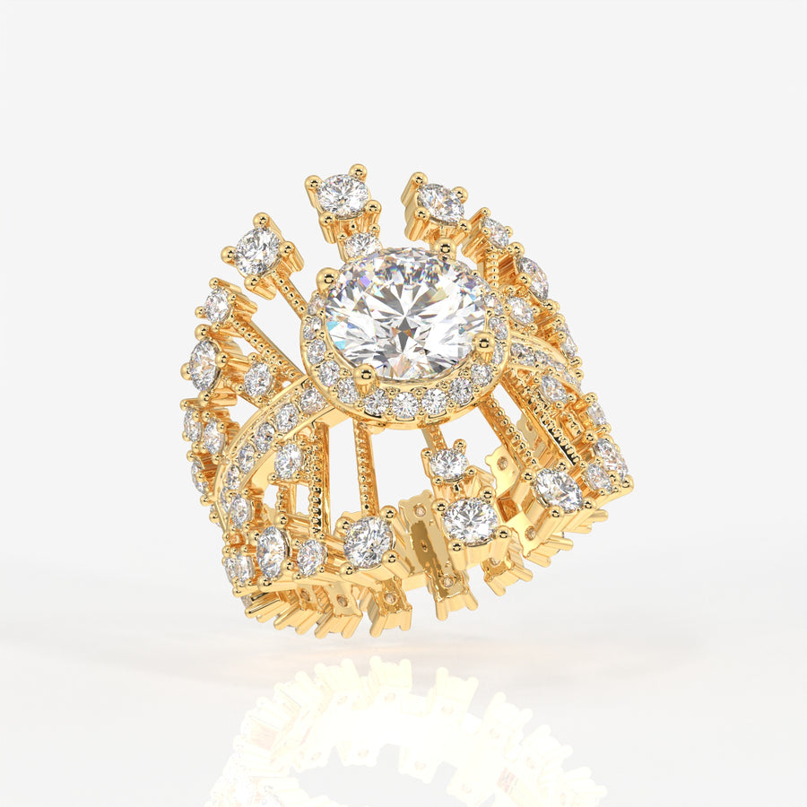 Round Cut Moissanite Diamond Cocktail 14K Gold Ring
