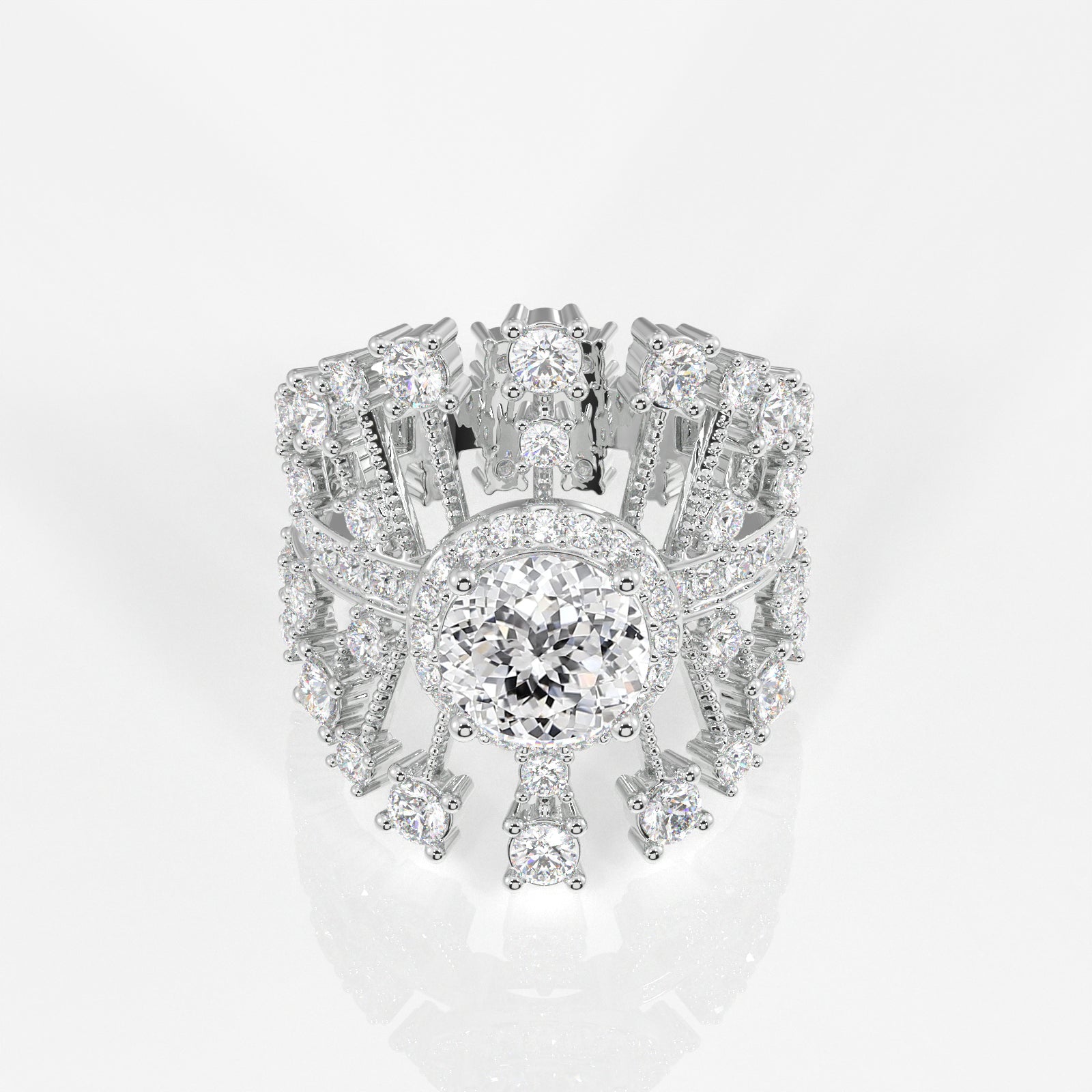 Portuguese Cut Lab Grown Diamond Cocktail 14K Gold Ring