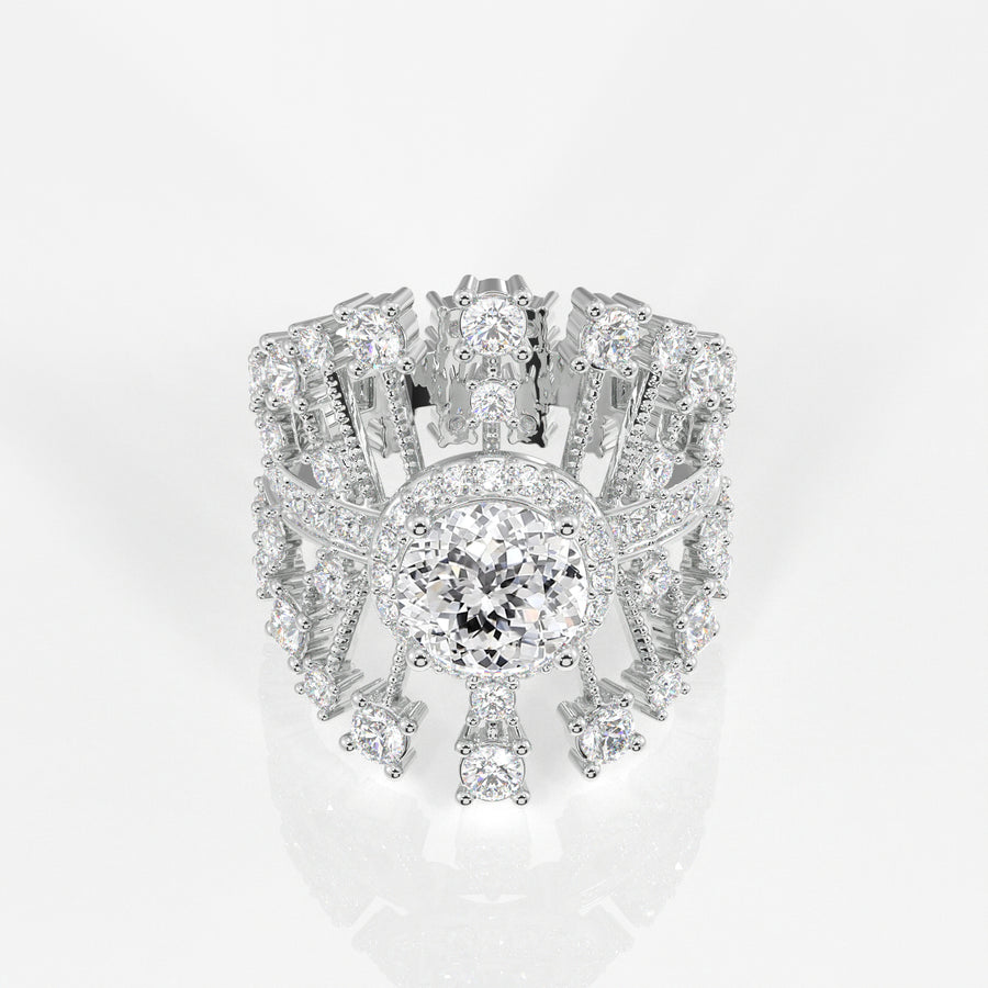 Portuguese Cut Lab Grown Diamond Cocktail 14K Gold Ring