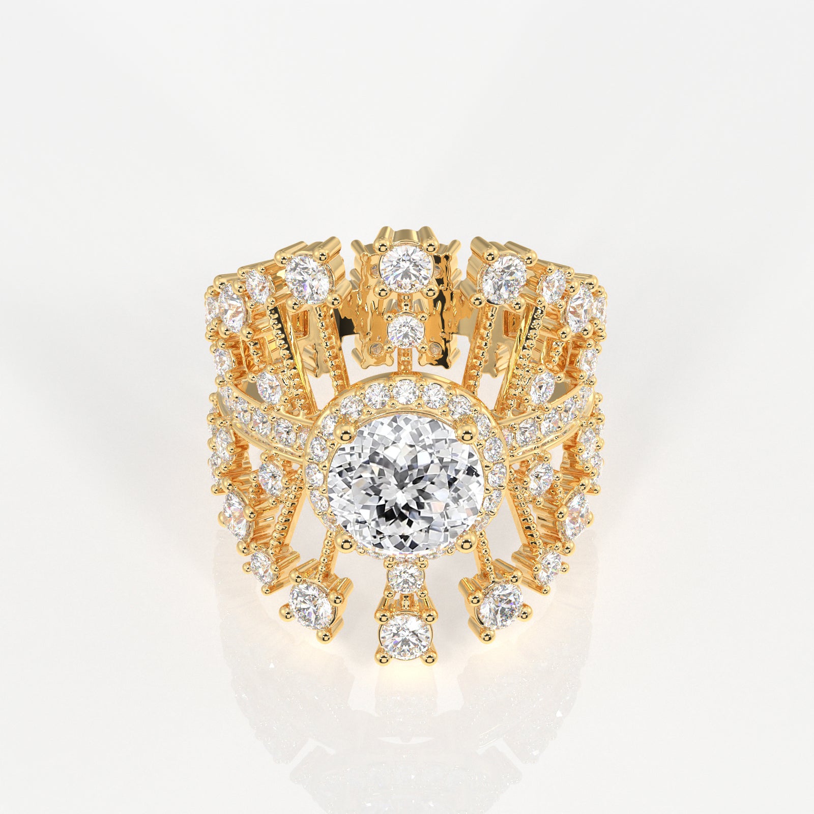 Portuguese Cut Lab Grown Diamond Cocktail 14K Gold Ring