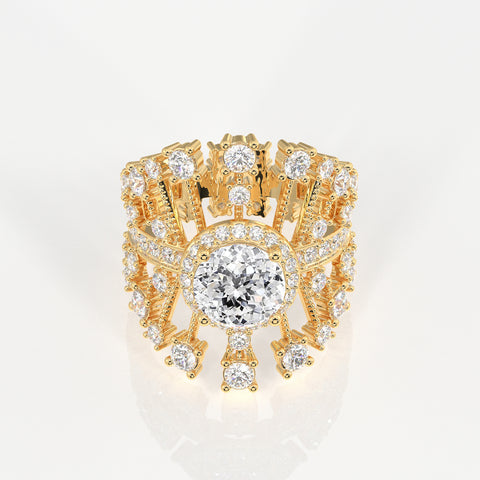 Portuguese  Cut Moissanite Diamond Cocktail Sterling Silver Ring
